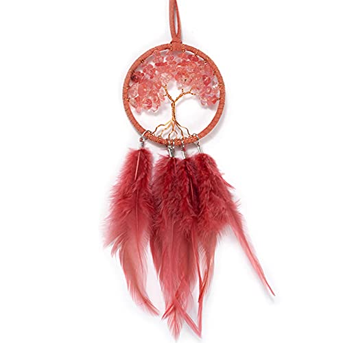 Attrape-Rêves en Plumes de Bohème Fait à La Main Attrape-Rêves Arbre de Vie Mini Attrape-Rêves Fait Main Accessoires de Voiture Capteur de Rêves pour Chambre d'Enfants Décor de Voiture à La Maison