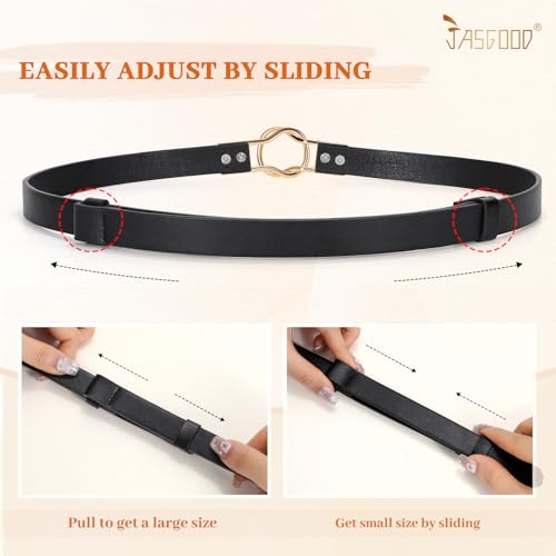 JASGOOD 2 Pack Women Skinny PU Leather Belts Fashion Ladies Thin Waist Belts for Jeans Pants Dresses with Gold Buckle4