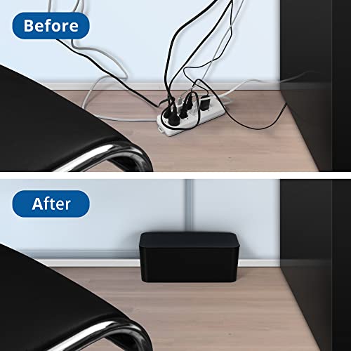 Image of ZhiYo 2 Pack Cable Management Box, Medium & XL, Power Strip Organizer Black | Hidden Rear Cable Routing, Durable ABS Construction, Fits Power Strips Up to 13.4 inch, Ideal for Desks, TV Areas & Floor Corners