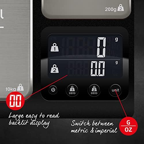 Heston Blumenthal Precision by Salter 1049A HBBKDR Premium Dual Platform Precision Kitchen Scale,10 Kg High Capacity, 200 g Precision Platform,Easy Read, Metric/Imperial, Add & Weigh, Stainless Steel