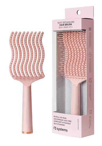 F3 Systems, Wavy Detangling Brush(Soft Bristles), Detangler Comb with Flexible Bristles, Remove Knots and Tangle, Scalp Massage, Wet & Dry Hair, Detangling Brush for Adult and Kids Hair,