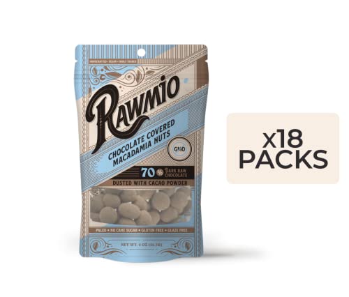 Rawmio Chocolate Covered Macadamia Nuts - Organic, Raw, Vegan, 70% Dark Chocolate, 18 Packs, 2 Oz. #TOP1