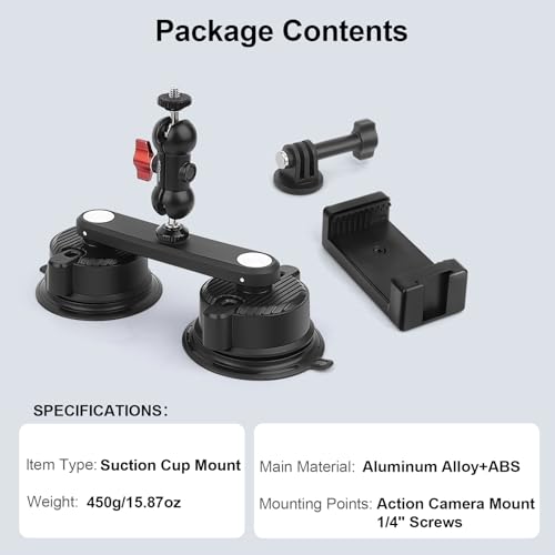 Mechrig Dual Suction Cup Car Mount with Phone Holder,360°Adjustable for Action Cameras & Smartphones,Windshield,Dashboard,Boat Mount for GoPro Hero 13/12/11/10,DJI OSMO Action,Insta360 X4/X3,and More - image 8