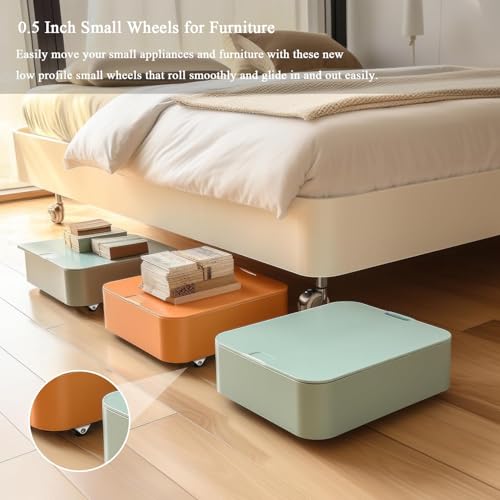 8 Pack 1/2 Inch Mini Fixed Caster Wheels, Non-Swivel Low Profile Rigid Casters, Silent Rubber Little Sticky Wheels for Furniture, Countertop Appliances, Sliding Trays, DIY Small Projects