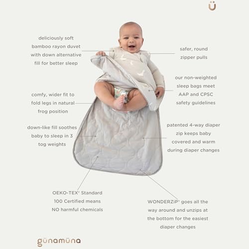 Image of GUNAMUNA Sleep Sacks for Babies Toddlers and Newborns, Easy Changing Diaper Zipper, Cozy, 2.5 TOG