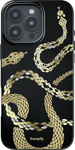 Jolie coque iPhone 16 Pro MagSafe : le cadeau idéal au motif serpents noirs et dorés