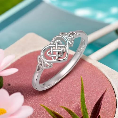 Platinum Plating Celtic Knot Heart Rings for Women High Polish Tarnish Resistant Eternity Wedding Band Hollow Out Geometric Jewelry2
