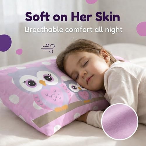 Image of Everyday Kids 2-Pack Standard Size Pillowcases fit Pillows 20 x 26 inch -100% Soft Breathable Microfiber - Perfect for Toddler Little Girl Twin /Full Size Bed - Owls