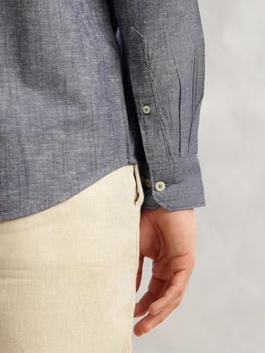 Image of Thomas Scott Men's | Solid | Premium Linen Blend | Spread Collar | Summer Wear | Long Sleeve | Shirts for Men