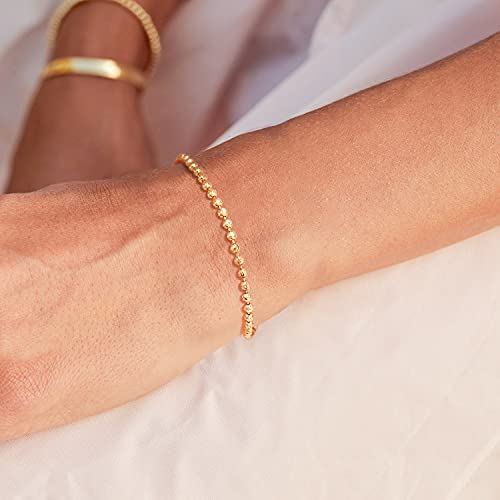 MEVECCO Gold Beaded Bracelets,18K Gold Plated Handmade Minimalist Stackable Thin Bracelets Round Balls Chain Dainty Bracelet for Women3