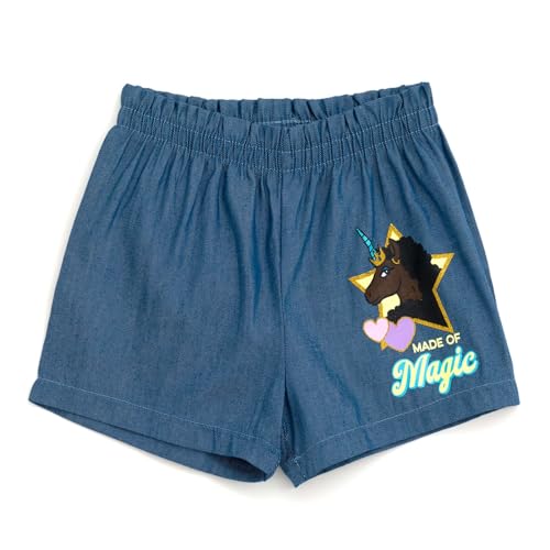 Image of Afro Unicorn Toddler Girls T-Shirt and Chambray Shorts Outfit Set Made Of Magic 2T