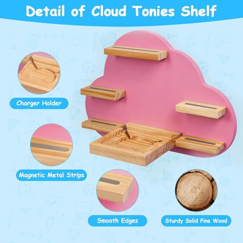 Image of Cloud Toines Shelf, for TonieBox 1 and 2 Tonies Wall Floating Shelf Storage for 12-20 Toine Figures Characters Wall Shelf Magnetic for Tonies Toniebox, Charging Station, Kids Play Room (Pink 2)