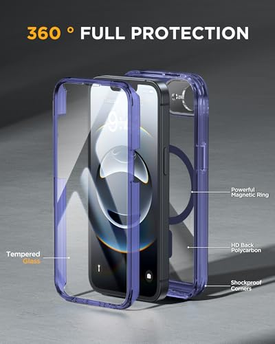 Image of Miracase for iPhone 17e Case & iPhone 16e Case, Full-Body Phone with Built-in Glass Screen Protector, [Magnetic with MagSafe] Military Drop Proof 17 E / 16 E Cover Bumper 6.1 inch, Clear Blue