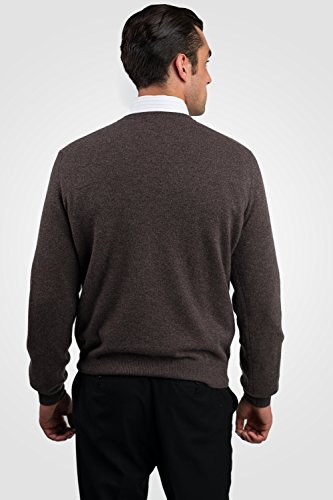 JENNIE LIU Men's 100% Pure Cashmere Long Sleeve Pullover V Neck Sweater (XXL, Brown)3