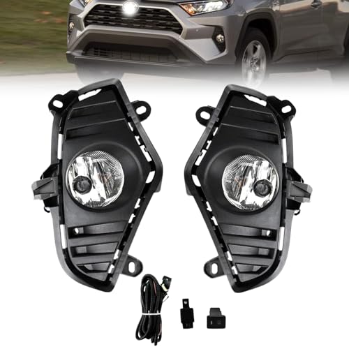 Fog Lights Compatible with 2019 2020 2021 2022 2023 2024 2025 Toyota RAV4 1 Pair Fog Lamps with switch,harness Kit (Clear lens)