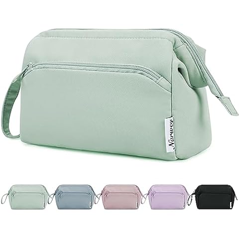 Narwey Wide-open Makeup Bag Women, Travel Toiletry Bag for Women Cosmetic Bag Organizer Make up Bag with Compartments (Mint Green) Cover