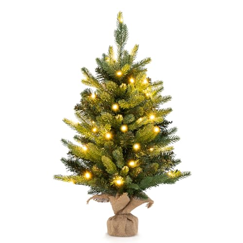 COSTWAY 60 cm künstlicher Weihnachtsbaum mit Beleuchtung, Kleiner...