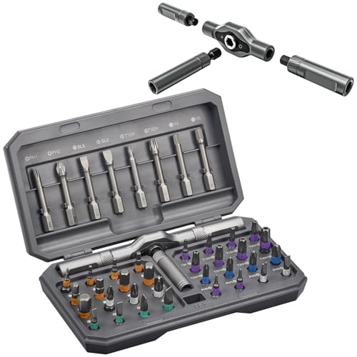 Koeutoze 42-in-1 Magnetisches Schraubendreher-Set, Multi-Bit-Magnetschraubendreher-Set mit Abnehmbarem Ratschengriff, Griff Ratschen-Schraubendreher-Set mit 40 Bits, Präzisions-Reparatur-Werkzeug-Set