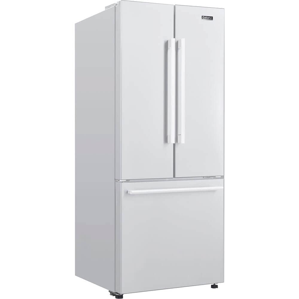 Galanz 3-French Door Refrigerator with Bottom Freezer, Adjustable Electrical Thermostat, Humidity Control, Frost-Free, 16 Cu.Ft, White
