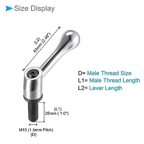 Image of Clamping Lever Handles, M10 x 25mm Male Thread, Adjustable Quick Release Locking Rotating Bolt Knobs Silver Tone - (Applications: for Lathe Machinery), 2-Pieces