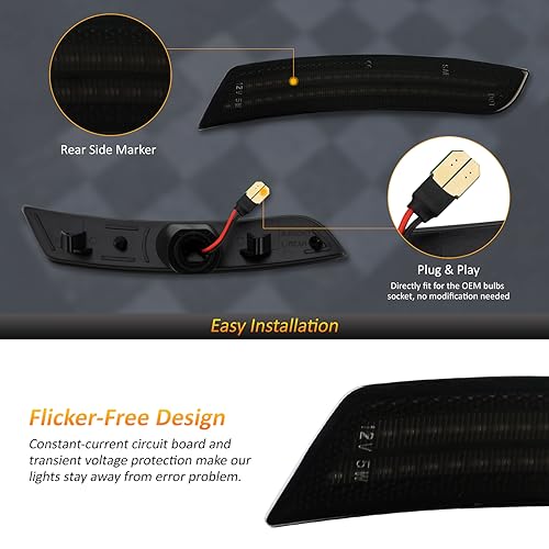 D-Lumina LED Side Marker Lights Smoked Lens Compatible with Chevy Camaro 2016 2017 2018 2019 2020 2021 2022 2023, 6th Gen Camaro Front Rear Bumper LED Sidemarker Dynamic Amber & Red, Pack of 4