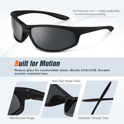 Sports Polarized Sunglasses for Mens Womens - Wrap Around TR90 Sun Glasses UV400 Shades for Cycling Fishing Running3