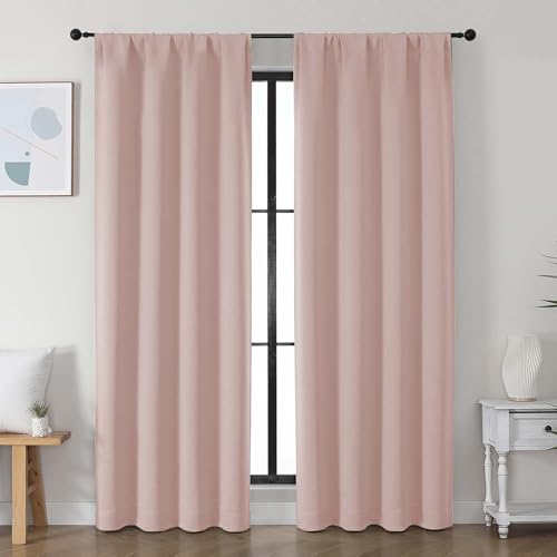 Image of Simplebrand Ava Blush Blackout Curtains for Bedroom, 78 Inch Length, 2 Panels Set, Privacy Thermal Insulated Rod Pocket Window Curtains for Patio, French Door, W40 x L78 Inch