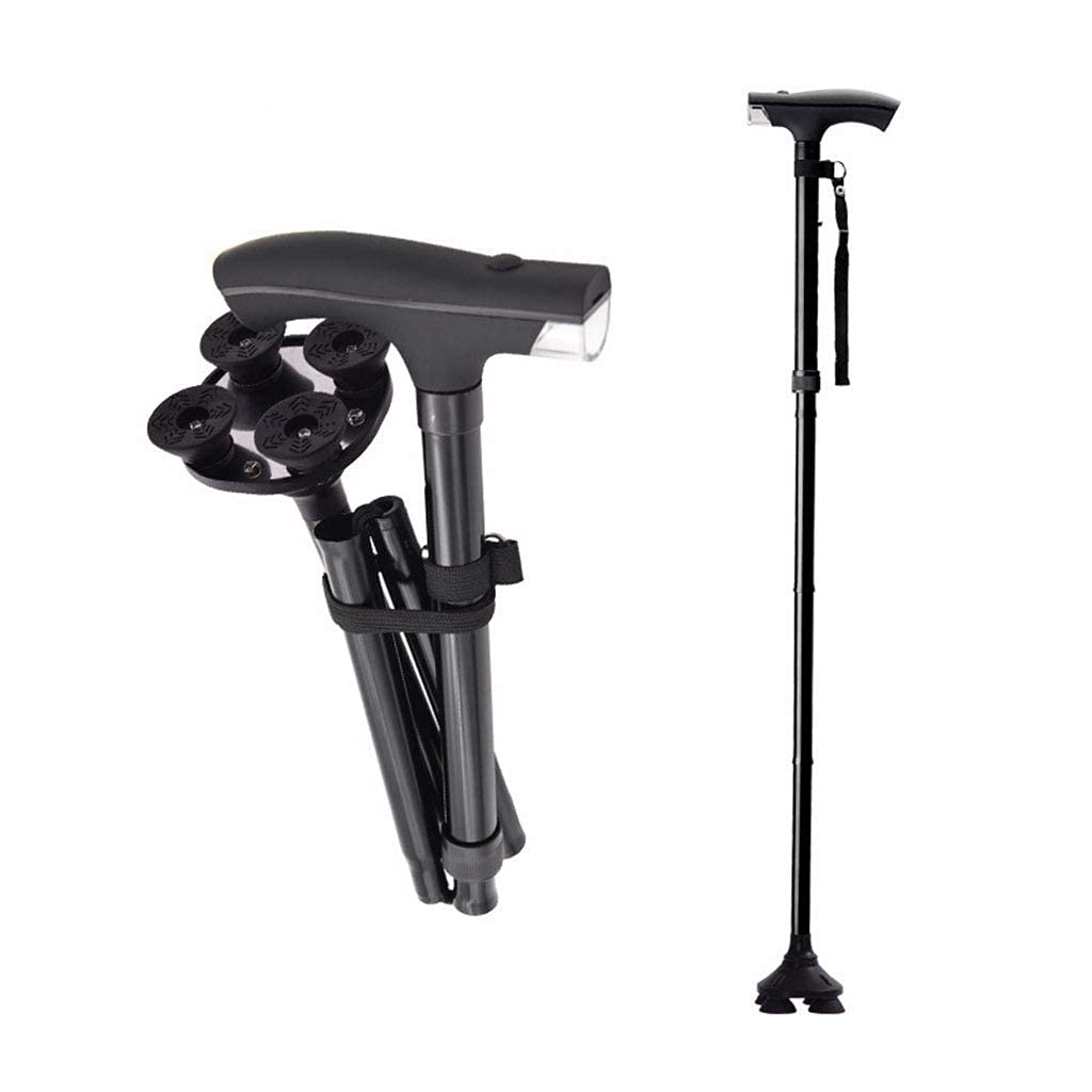 MObyat Andador para Ancianos,Bastón para Caminar con muleta Plegable, muletas médicas Antideslizantes para Ancianos, Andador Ligero, Multifuncional, Ajustable, de aleación de Aluminio con luz LED