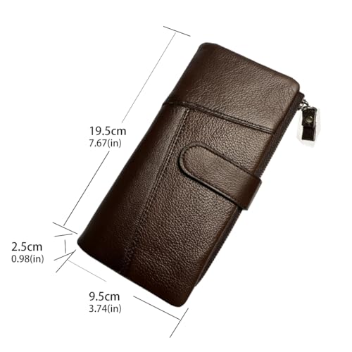 LUKZIJAES Vintage Long Wallet for Men Genuine Leather Zipper RFID Blocking Card Holder with Coin Pocket Mens Clutch Purse (#4-Coffee)2