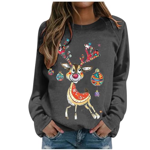 Sweatshirt de Noël Femme gris XL vêtement hiver manches longues ample