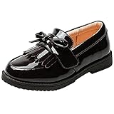 PPXID Mädchen Mokassins Slipper Prinzessin Ballerinas Bequem Lack Halbschuhe,Schwarz,34 EU