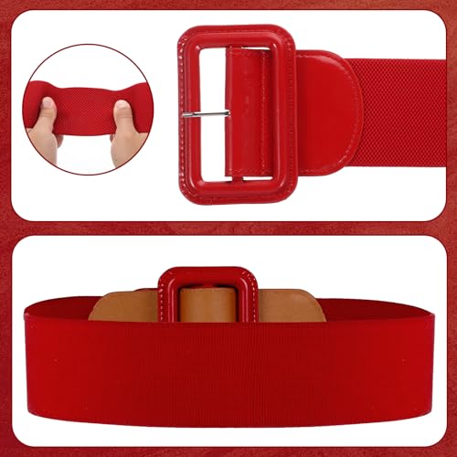 Stretchy Wide Women Belts Red Elastic Vintage Belts for Women Suitable for Dresses Shirts Halloween Christmas Clothing Accessories Gifts 2.95" Width3