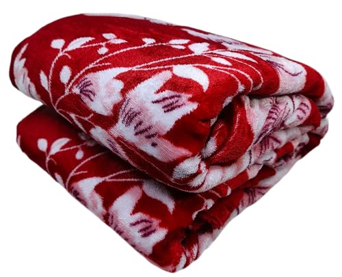 Image of Winter Premium Flannel Velvet Warm Duvet Cover Quilt Cover | Rajai Cover | Blanket Cover | Comforter Cover Single Size 60x100 inches Woollen (Red and White., Single Bed)