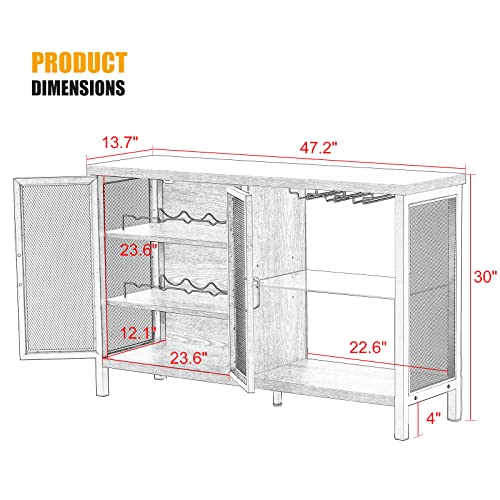 Liquor-Bar-Cabinets-for-Home-LED–Industrial-Wine-Cabinet-Bar-with-Hinged-Door-Adjustable-Wood-and-Steel-Bar-Table-with-Bottles-Rack-Kitchen-Farmhouse-Coffee-Bar-Living-Room-Furniture-Grey