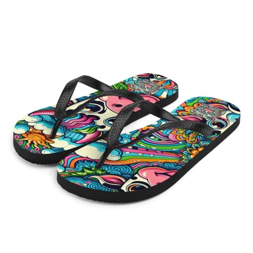 Women's Adorable Trippy Rainbow Cow Print Flip-Flops For Beach or Pool2