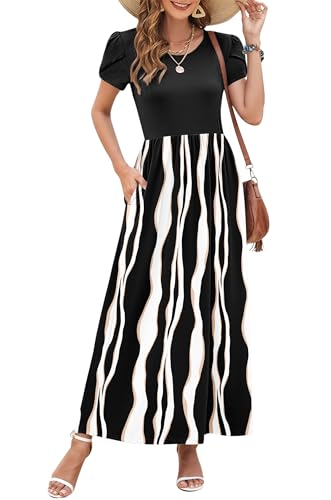 Image of AUSELILY Women's Summer Maxi Dresses Petal Sleeves Casual Empire Waist Long Dress with Pockets 2025 New