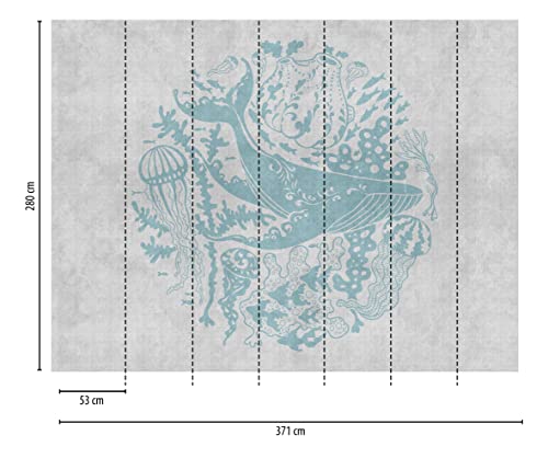 A.S. Création Livingwalls Fototapete Unterwasserwelt Kindertapete Fische Blau Grau 383061 The Wall 3,71 m x 2,80 m Kinderzimmer Babyzimmer