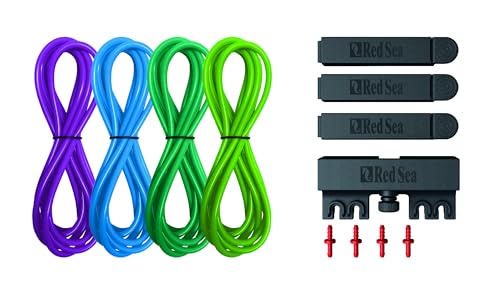 Red Sea ReefDose Deluxe 4 Color Dosing Tube Kit Blue Green Purple Lime | Saltwater Marine Aquarium Dosing Pump Tubing Set with Clips and Holder