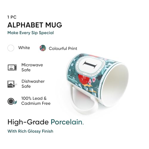 Image of Shay Alphabet Mug 300ml, Letter I Printed Coffee Mug for Girls, Boys, Friends | Ceramic Mug |Glossy Finish | Ceramic Coffee Cup | Porcelain | Microwave Safe (Alphabet Mug - I)