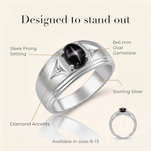 Image of Rylos Men's Rings Classic Design 8X6MM Oval Gemstone & Sparkling Diamond Ring - Color Stone Birthstone Rings for Men, Sterling Silver Rings in Sizes 8-13. Elevate Your Style with Timeless Elegance!