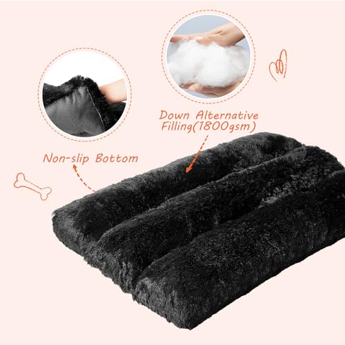 EHEYCIGA Fluffy Dog Crate Bed Medium, Calming Anti Anxiety Pet Bed Washable, Dog Mat Mattress for Crate with Anti-Slip Bottom - Image 2