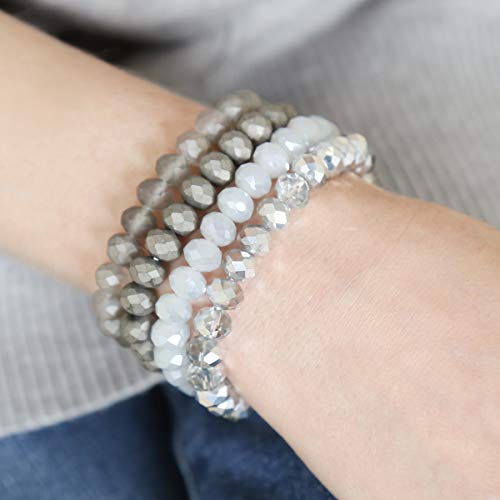 Image of RIAH FASHION Bohemian Multi-Layer Beaded Stacking Bracelet - Versatile Stretch Strand Statement Wrap Slip-on Cuff Bangle Shiny Crystal Bead Metallic, USA Flag, Rainbow Pride
