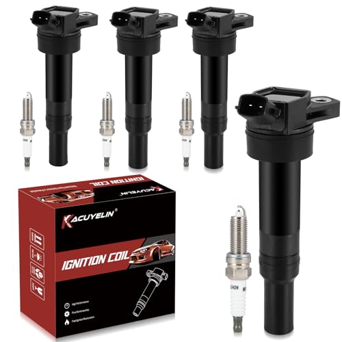 KacuYelin UF651 Ignition Coil Pack & Iridium Spark Plugs Compatible with Hyundai Elantra GT Coupe Tucson Kia Forte Soul 1.8L 2.0L L4 2011-2019 UF651 Coil Pack Sets of 4