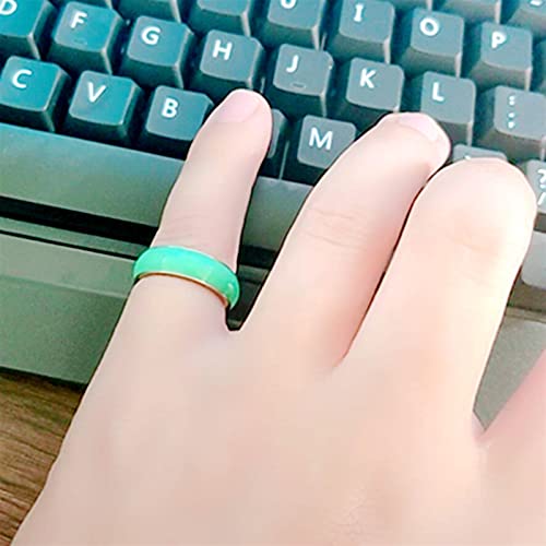 Bague en jade vert chinois et acier inoxydable doré taille 12