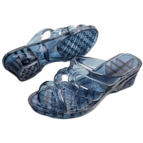 Jelly Mesh Ballet Slides Clear Jelly Sandals Wedge for Women Slip on Beach Water Shoes Barefoot Cute Kawaii Alternative Fashion for Girls Office Festivals Vacation Gifts Summer Wedding Guests (blue,7)