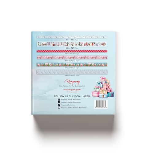 Image of Rongrong Santa's Workshop Pre-Cut PET + Washi Tape Box - Pastel Christmas Tape Set for Journaling, Scrapbooking, and Holiday Crafting - 6 Tapes in Soft Festive Designs