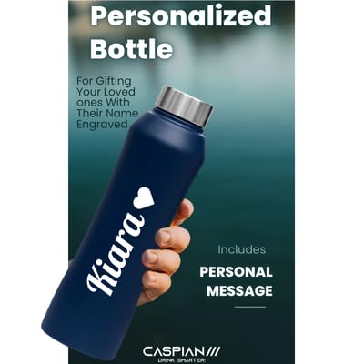 Image of Caspian Vibe Customised Stainless Steel Water Bottle 1L, P Blue with Logo Print - Personalised Water Bottle with Your Name Print for Kids Boys Girls School Office Gym- Perfect for Corporate Gifting