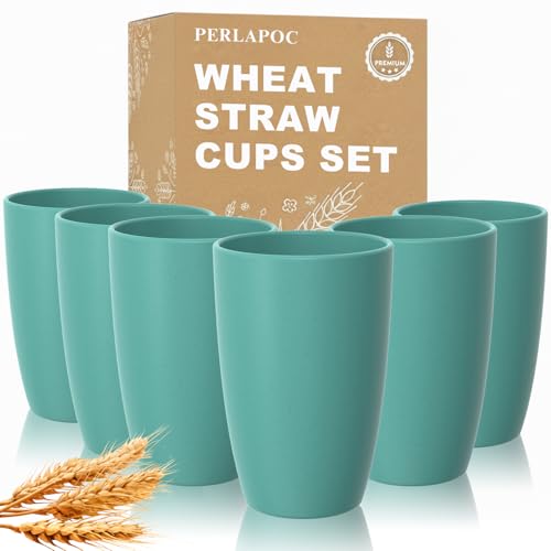 Image of 20 OZ Large Wheat Straw Cup Set, 6PCS Reusable Plastic Cups, Green