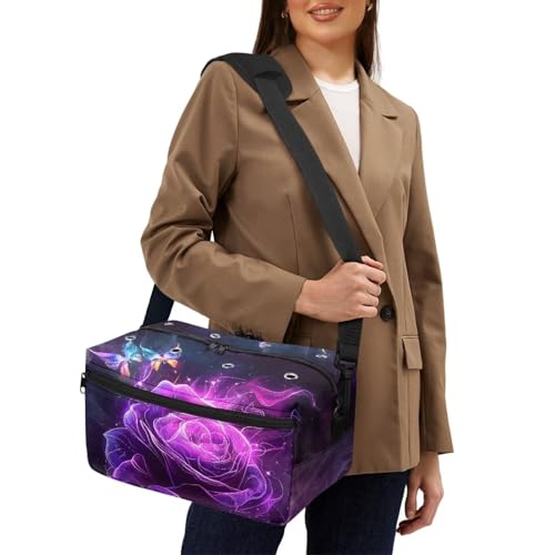 Image of Drnuikhe Knitting Bag Large Capacity Crochet Storage Bag,Traveling Craft Tote Organizer Knitting Bags for Crochet Hooks, Knitting Needles Starry Roses Print