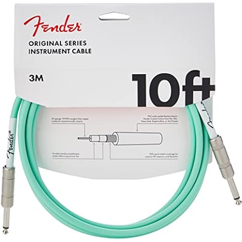 Fender 990510058 Original Series Instrument Cable - 10 ft - STR/STR - Surf Green, 3 Metre Cover